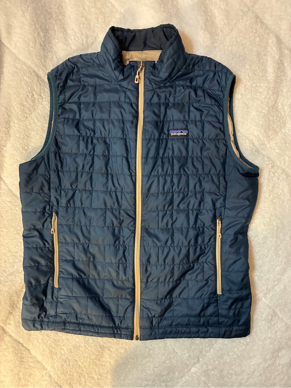 Patagonia Men’s Quilted Vest in Navy with Cream Trim